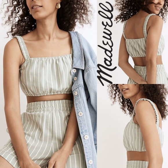 Madewell Tops - 🆕️ Madewell Sage Striped Sleeveless Organic Cotton Crop Tank Top